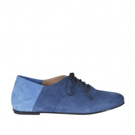 Geschlossener Damenschuh mit Schnürsenkeln aus blauem und hellblauem Wildleder mit faltbarer Ferse Absatz 1 - Verfügbare Größen:  32, 33