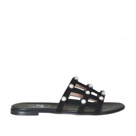 Sabot aperto da donna con perle in camoscio nero tacco 1 - Misure disponibili: 33