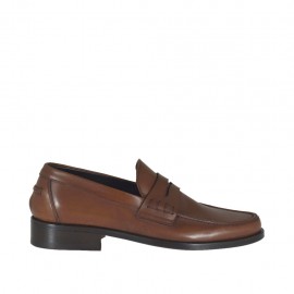 Man's elegant mocassin in brown leather - Available sizes:  36, 37, 38, 46, 47, 48, 49, 50