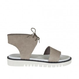 Sandale à lacets pour femmes en cuir gris tourterelle talon compensé 3 - Pointures disponibles:  43, 44