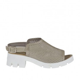Sandalo accollato da donna in pella forata taupe tacco 5 - Misure disponibili: 42