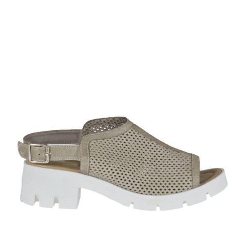 Sandale haute pour femmes en cuir perforé taupe talon 5 - Pointures disponibles:  42