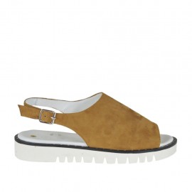 Sandale pour femmes en daim ocre talon compensé 3 - Pointures disponibles:  42