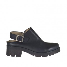 Chaussure ouverte pour femmes en cuir perforé noir talon 3 - Pointures disponibles:  42