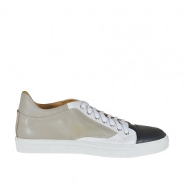 Scarpa stringata casual da uomo in pelle beige, bianca e nera - Misure disponibili: 50