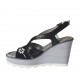 Sandalia para mujer en nubuk negro y piel estampada laminada plomo con estrass y perlas, plataforma y cuña 8 - Tallas disponibles:  31, 42