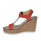 Sandale pour femmes en nubuck rouge avec courroie, strass, plateforme et talon compensé 8 - Pointures disponibles:  44