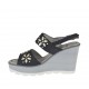 Sandalo da donna in nabuk nero con velcro, strass, plateau e zeppa 8 - Misure disponibili: 31, 42, 44