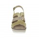 Sandalo da donna in nabuk beige e pelle laminata platino con strass, plateau e zeppa 6 - Misure disponibili: 42, 45