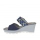 Sabot aperto da donna con plateau, velcro e strass in nabuk blu zeppa 6 - Misure disponibili: 43