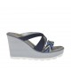 Woman's open mules with platform and rhinestones in blue nubuck leather wedge heel 8 - Available sizes:  42