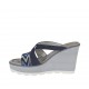 Woman's open mules with platform and rhinestones in blue nubuck leather wedge heel 8 - Available sizes:  42