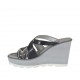 Mule ouvert pour femmes avec plateforme et strass en cuir noir talon compensé 8 - Pointures disponibles:  42