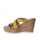 Woman's open mules with platform and rhinestones in ocher nubuck leather wedge heel 8 - Available sizes:  42