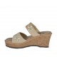 Sabot aperto da donna con plateau, velcro e strass in nabuk beige zeppa 6 - Misure disponibili: 43