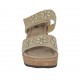 Sabot aperto da donna con plateau, velcro e strass in nabuk beige zeppa 6 - Misure disponibili: 43