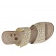 Sabot aperto da donna con plateau, velcro e strass in nabuk beige zeppa 6 - Misure disponibili: 43