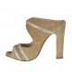 Sabot aperto da donna con cinturino in camoscio beige e laminato argento con plateau e tacco 9 - Misure disponibili: 31, 34