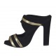 Mule ouvert pour femmes en daim noir et cuir lamé platine avec courroie, plateforme et talon 9 - Pointures disponibles:  32, 33