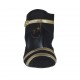 Sabot aperto da donna con cinturino in camoscio nero e pelle laminata platino con plateau e tacco 9 - Misure disponibili: 32, 33