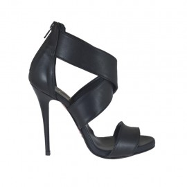 Scarpa aperta da donna con plateau e cerniera in pelle nera tacco 10 - Misure disponibili: 42