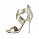Scarpa aperta da donna con plateau, fasce incrociate e cerniera in pelle laminata platino tacco 10 - Misure disponibili: 34, 42