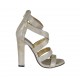Scarpa aperta da donna con cerniera e plateau in camoscio beige stampato laminato platino tacco 10 - Misure disponibili: 31, 42