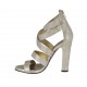 Scarpa aperta da donna con cerniera e plateau in camoscio beige stampato laminato platino tacco 10 - Misure disponibili: 31, 42