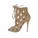 Scarpa aperta da donna con plateau, lacci e cerniera in camoscio beige tacco 10 - Misure disponibili: 31
