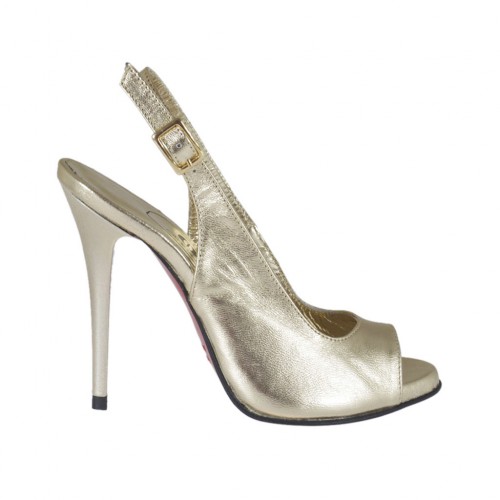 Woman's platform sandal in platinum laminated leather heel 10 - Available sizes:  32, 42, 46