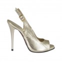 Woman's platform sandal in platinum laminated leather heel 10