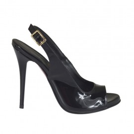 Sandale pour femmes avec plateforme en cuir verni noir talon 10 - Pointures disponibles:  31, 32