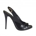 Woman's platform sandal in black patent leather heel 10