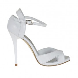 Escarpin à bout ouvert avec plateforme et courroie en cuir blanc talon 10 - Pointures disponibles:  42