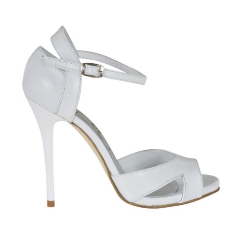 Scarpa aperta da donna con plateau e cinturino in pelle bianca tacco 10 - Misure disponibili: 42, 46