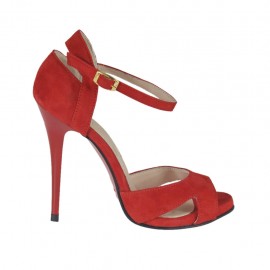 Scarpa aperta da donna con cinturino e plateau in camoscio rosso tacco 10 - Misure disponibili: 31