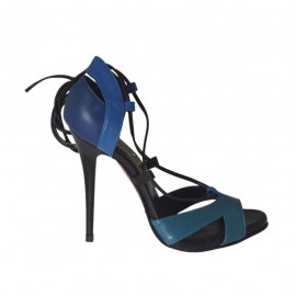 Chaussure ouverte à lacets avec plateforme en cuir bleu, pétrole et noir talon 10 - Pointures disponibles:  31, 42