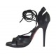 Scarpa aperta da donna con plateau e lacci in pelle nera tacco 10 - Misure disponibili: 31