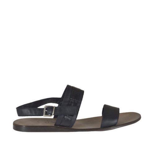 Sandalia para hombres en piel y piel imprimida negra - Tallas disponibles:  46, 47, 48, 49, 51, 52