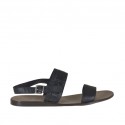 Herrensandale aus schwarzem Leder und bedrucktem Leder