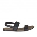 Sandale pour hommes en cuir marron foncé et cuir imprimé vert 