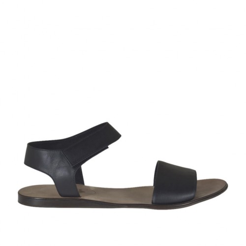 Sandale pour hommes avec fermeture velcro en cuir noir - Pointures disponibles:  47, 48, 50, 51, 52