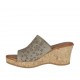 Woman's open mules in taupe laminated pierced suede with platform and wedge heel 6 - Available sizes:  42