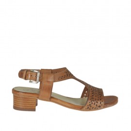 Sandalo da donna in pelle forata cuoio tacco 3 - Misure disponibili: 42