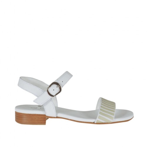 Woman's strap sandal with appliqué in white leather heel 2 - Available sizes:  32