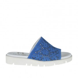 Sabot aperto da donna in camoscio forato blu zeppa 2 - Misure disponibili: 43