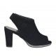 Woman's highfronted sandal with elastic and platform in black pierced suede heel 8 - Available sizes:  32, 42
