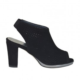 Woman's highfronted sandal with elastic and platform in black pierced suede heel 8 - Available sizes:  32, 42