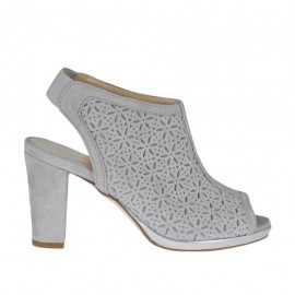 Sandalo accollato da donna con elastico e plateau in camoscio forato grigio tacco 8 - Misure disponibili: 43, 45