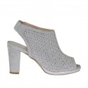 Woman's highfronted sandal with elastic and platform in grey pierced suede heel 8